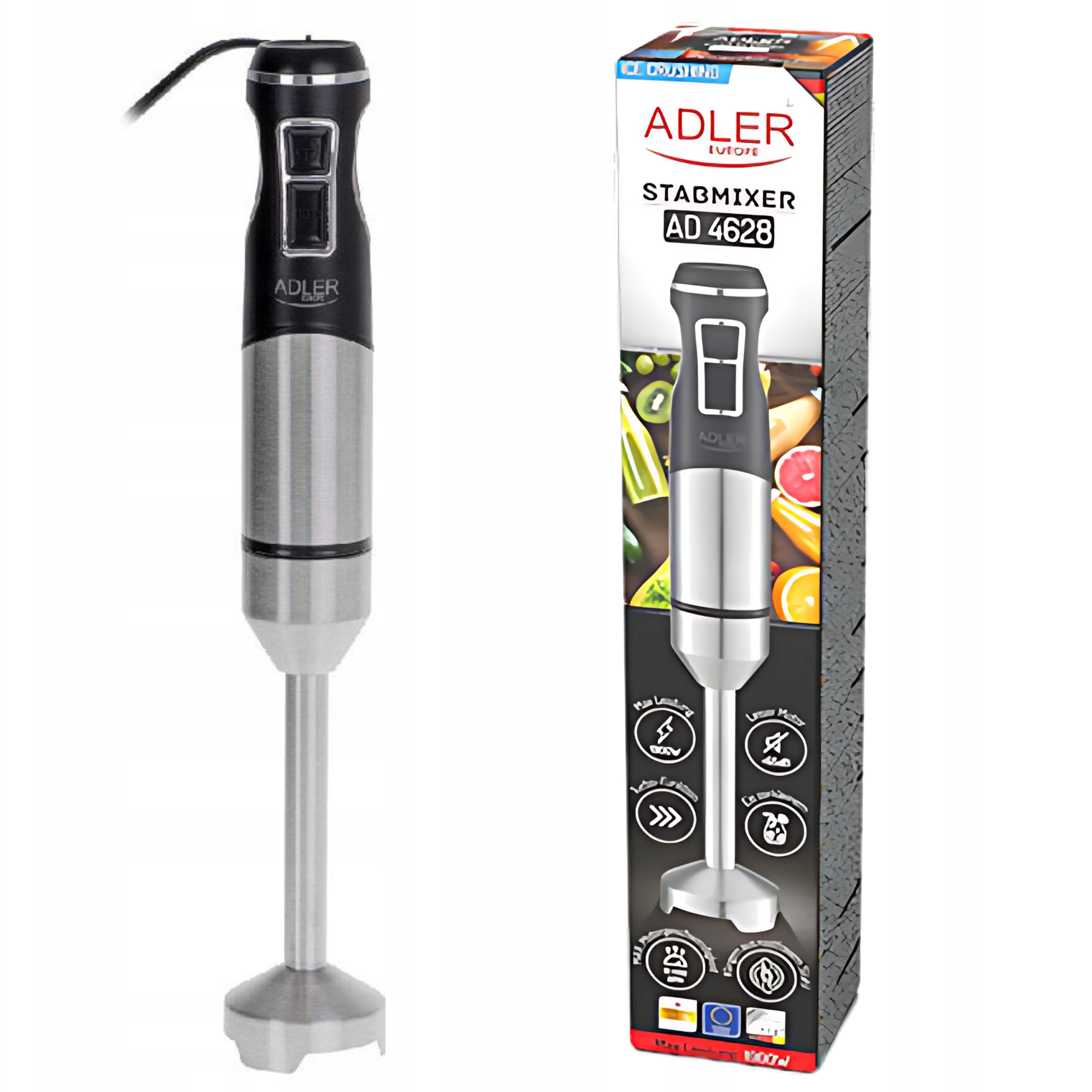 Blender Adler Ad 4628 z funkcją turbo i kruszenia lodu mocny inox