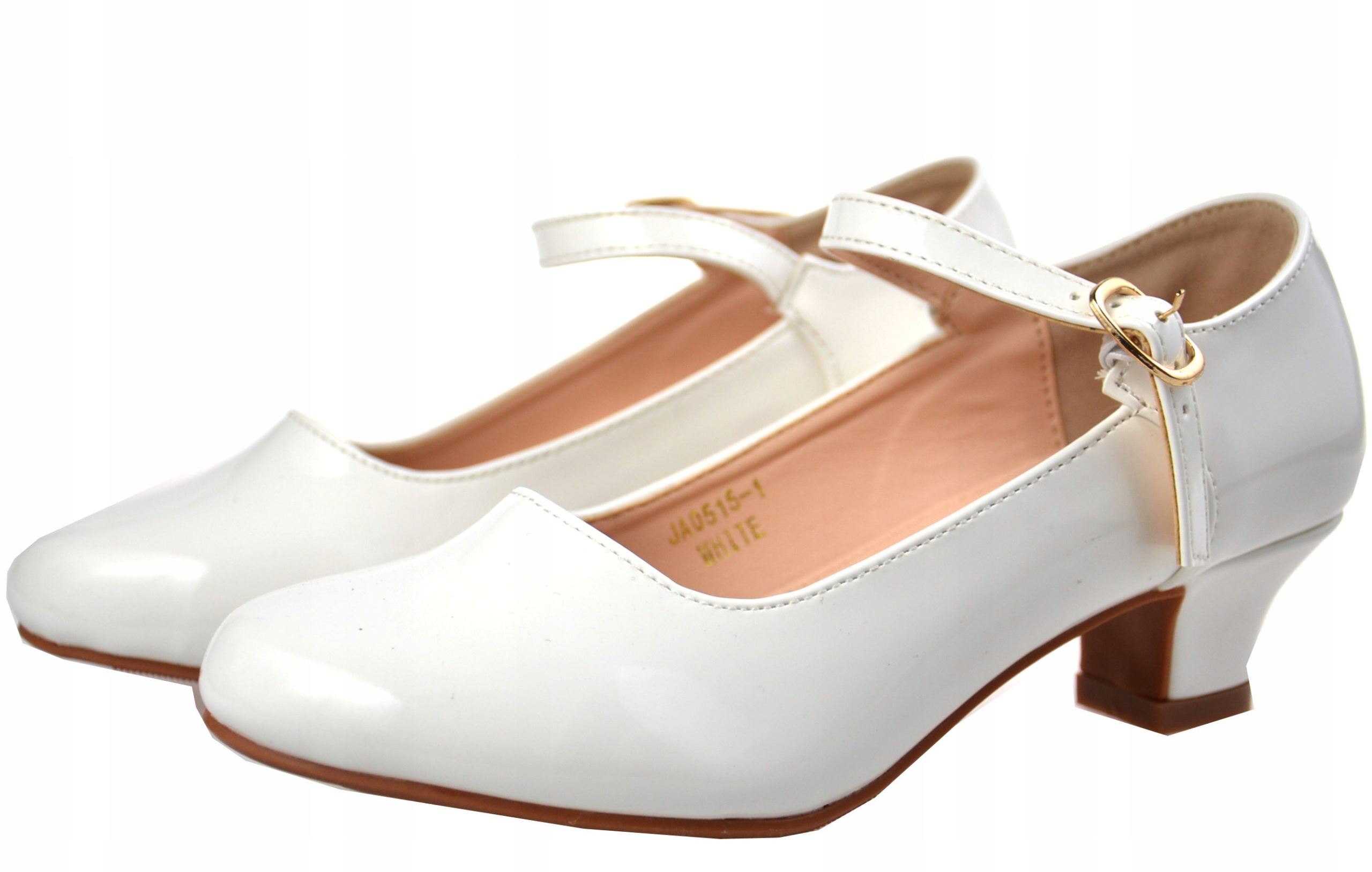 PANTOFELKI Komunijne obcas LAKIER SKÓRA BIAŁE r37