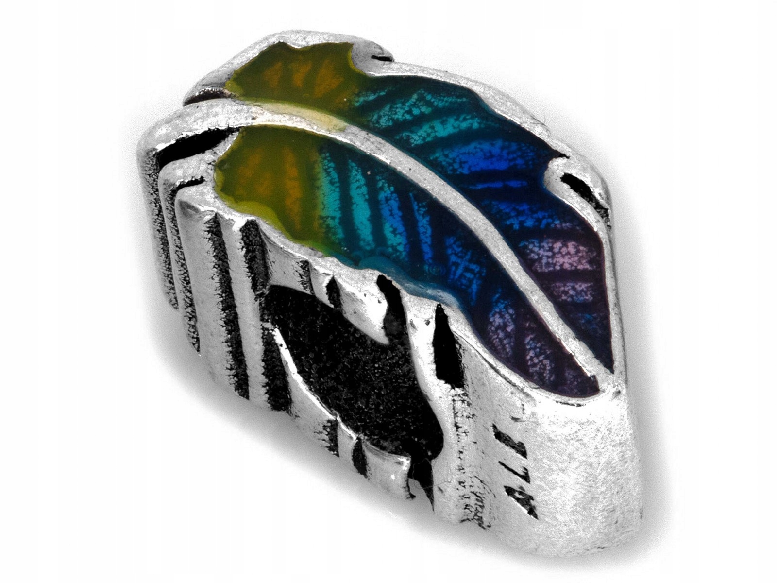 Stříbrný přívěsek beads 925 s 2.48g smaltovaným peřím pro náramky