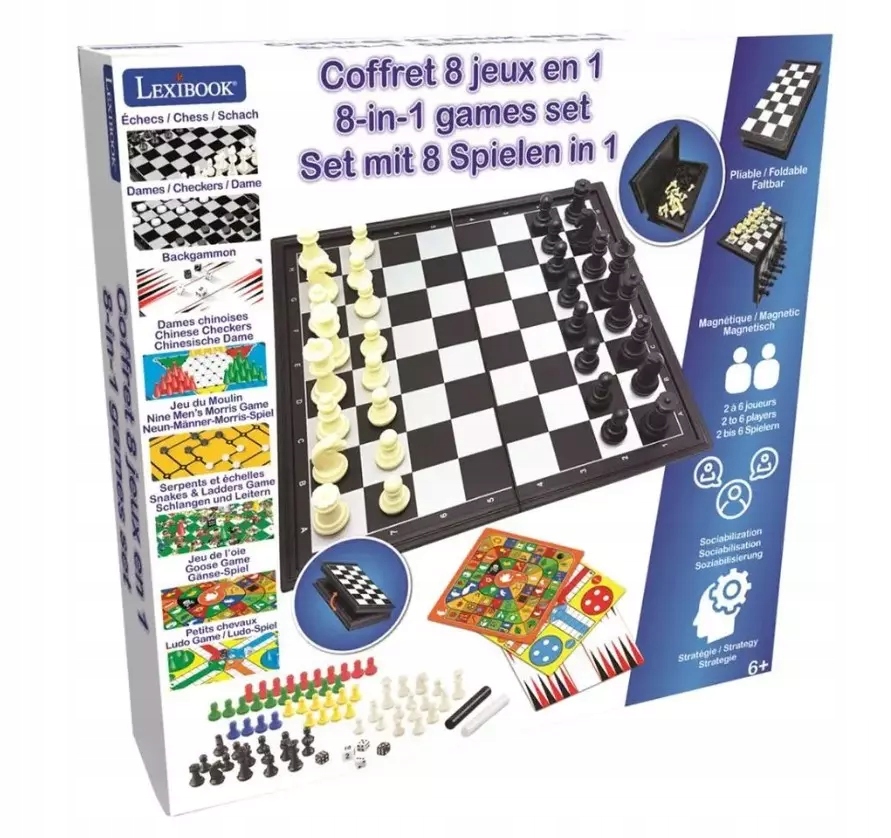 Gry Planszowe Magnetyczne 8W1 Zestaw Podróżny Warcaby Chińczyk Szachy