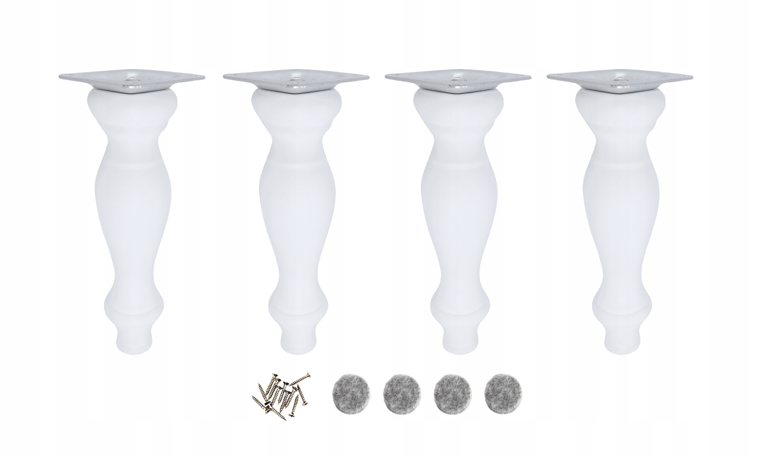 Dřevěná noha na nábytek, soustružená noha, 18 cm, sada pro upevnění, bílý lak