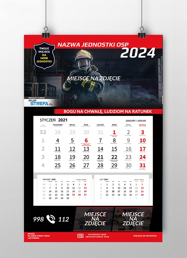 KALENDARZ STRAŻACKI JEDNODZIELNY 50 SZT OSP KALENDARZE STRAŻ PSP MDP Rozmiar inny