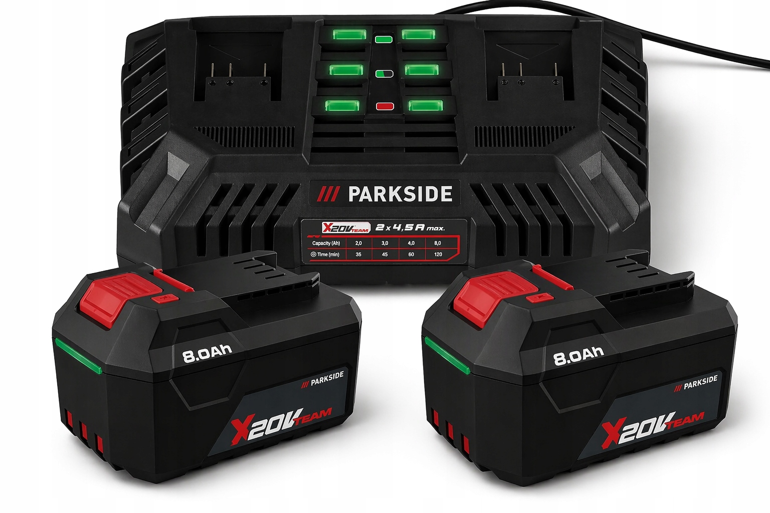 Parkside 2 x Najnowszy Akumulator 8 Ah podwójna ładowarka 20 V, Pdslg B1
