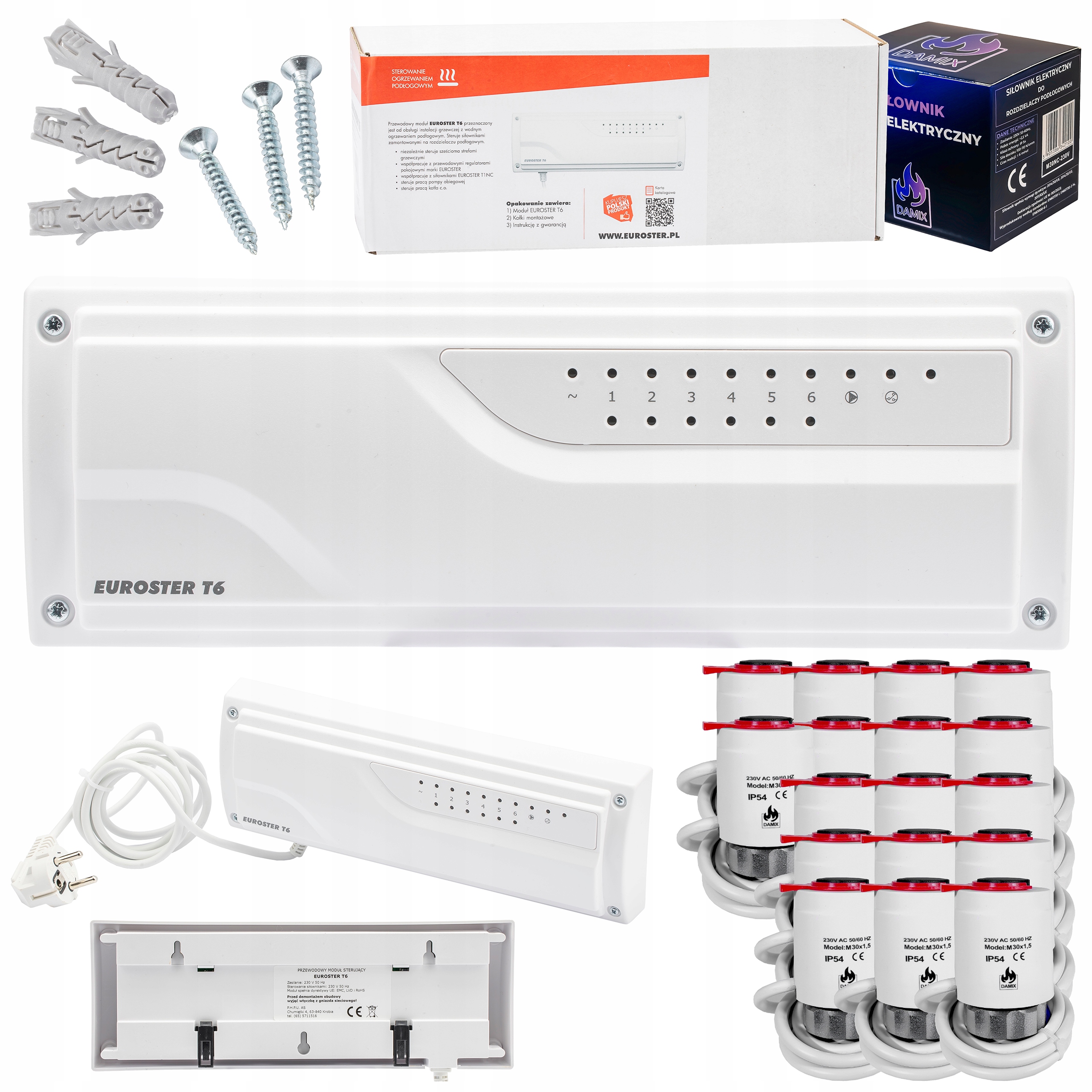 Sterownik Listwa Euroster T6 +17xSIŁOWNIK Termoelektryczny M30NC 230V Damix