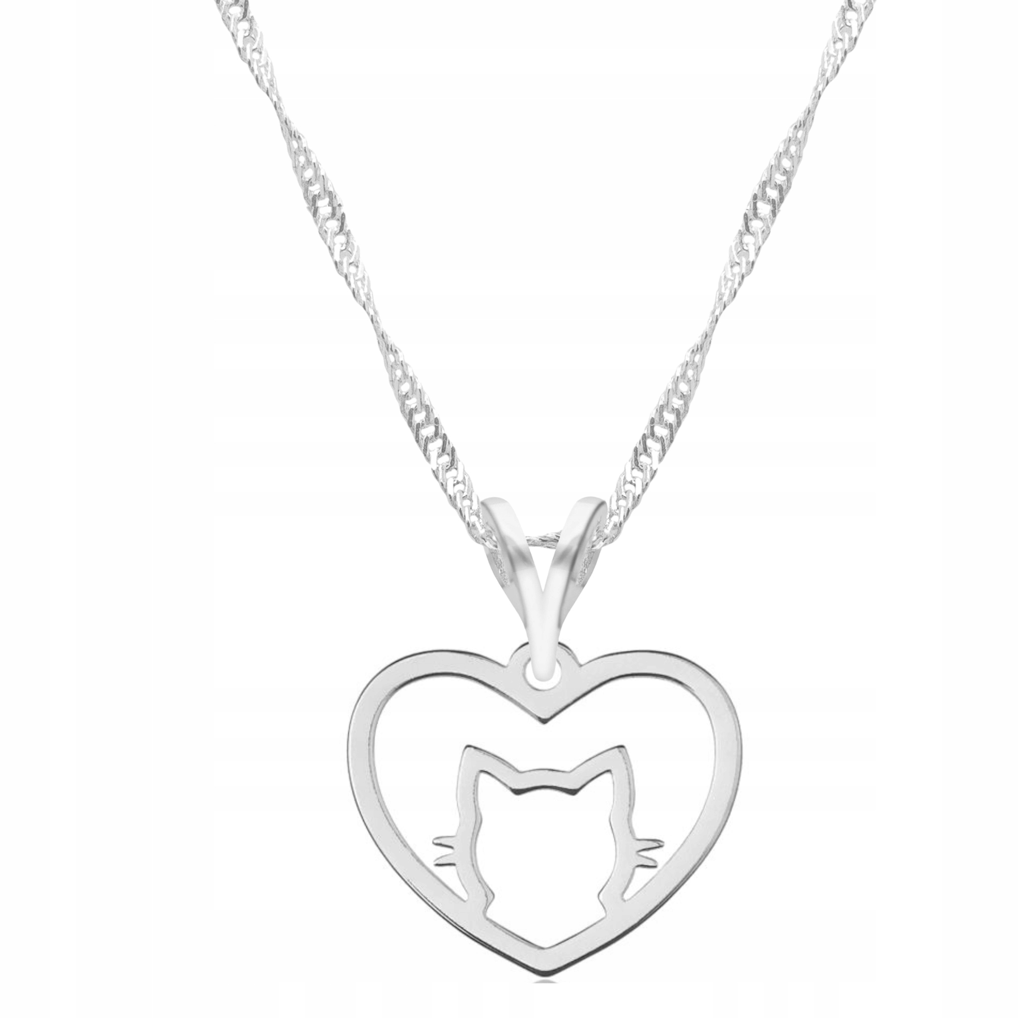 

Łańcuszek srebrny naszyjnik 925 Serce Głowa Kota