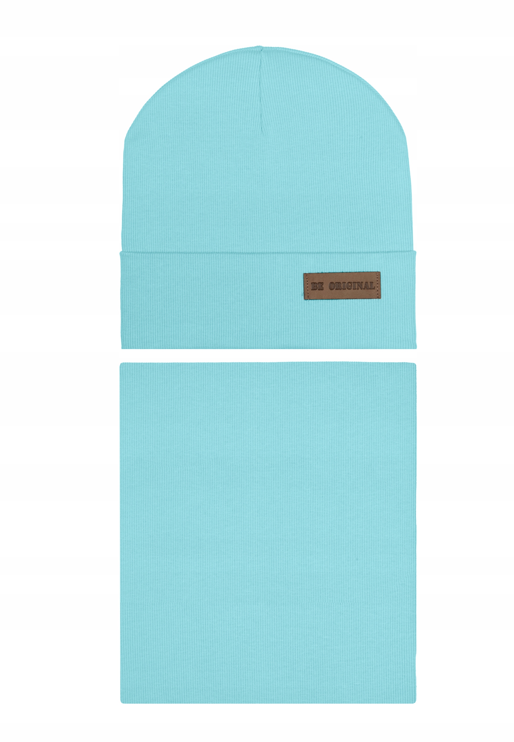 WIOSENNY DZIECIĘCY KOMPLET CZAPKA KOMIN BAWEŁNA PODWÓJNY MATERIAŁ TURKUSOWY Rozmiar 42-46 cm