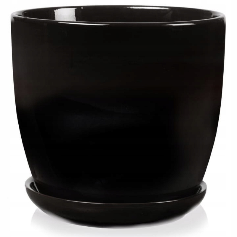 

Czarna doniczka ceramiczna z podstawką śr. 20 cm