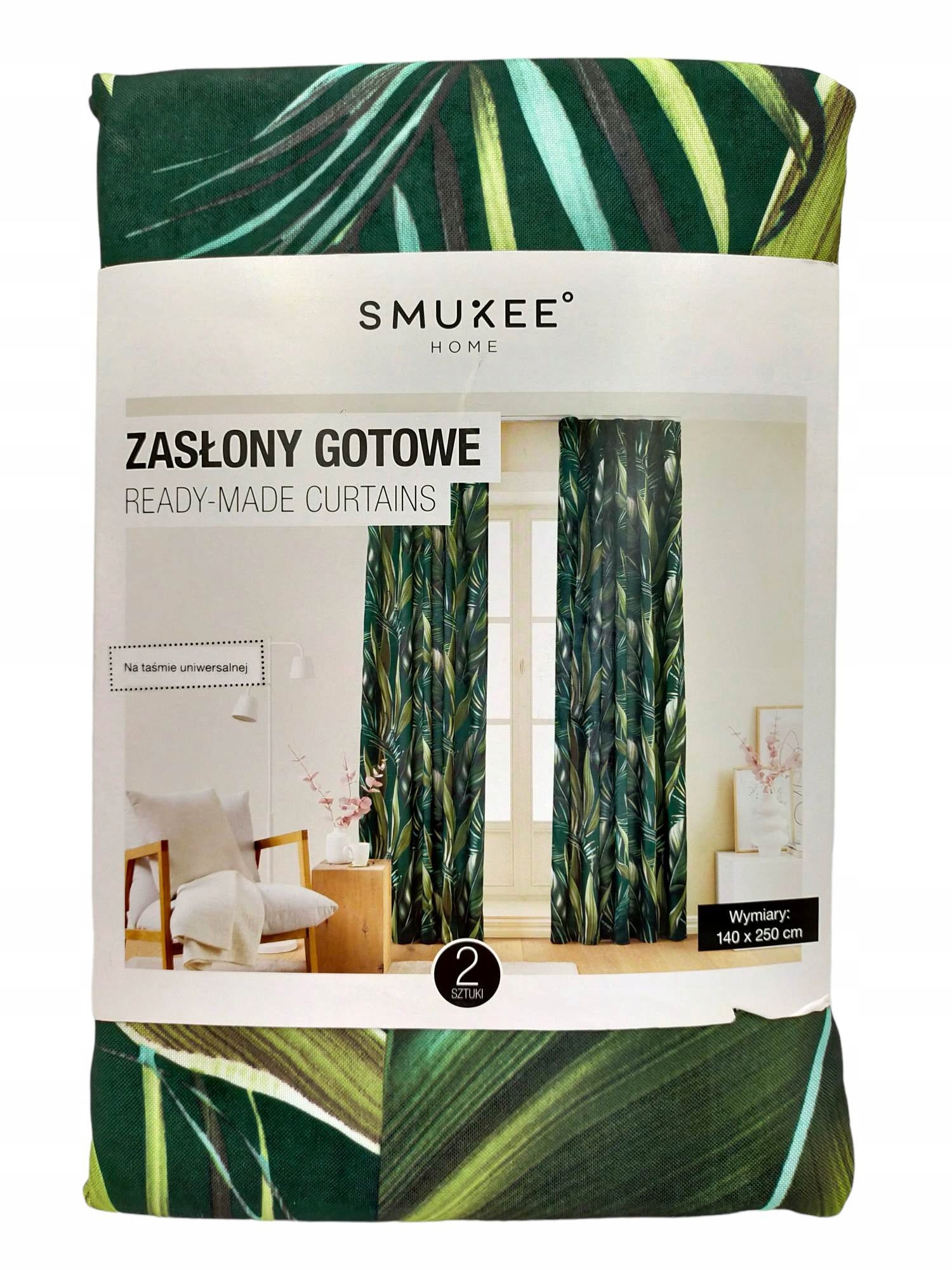 

Zasłony na taśmie 2szt Smukee 140x250 palmy zielon