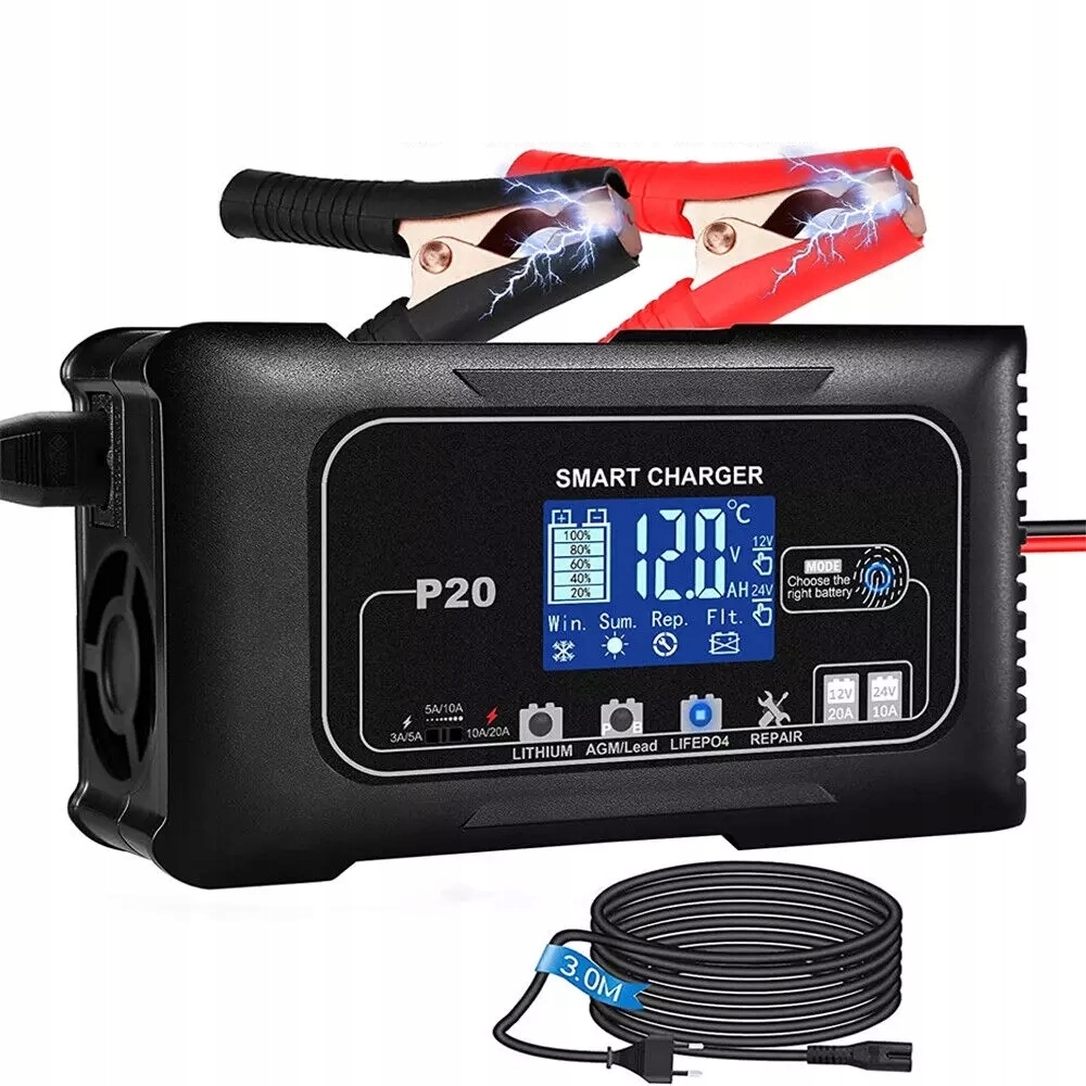 Usměrňovač Pro Automatické Baterie Smart Nabíječka 12V 20A 24V 10A