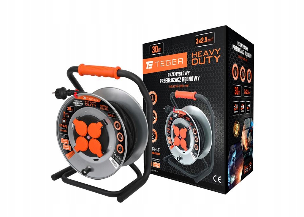 Przedłużacz bębnowy, przemysłowy Heavy Duty, 3X2,5mm, IP44, H05RR-F