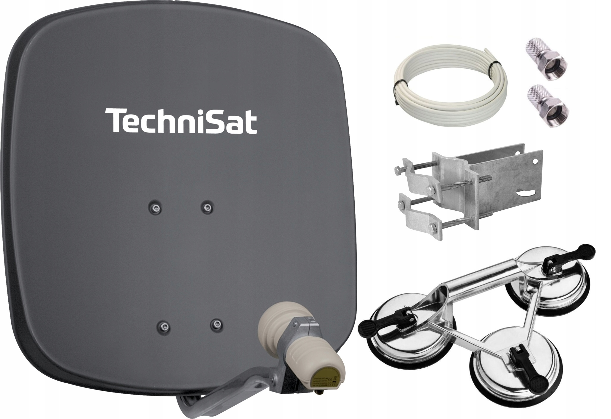 Zestaw Antena Sat Technisat DigiDish 45cm Camping TiR Przyssawka Aluminiowa