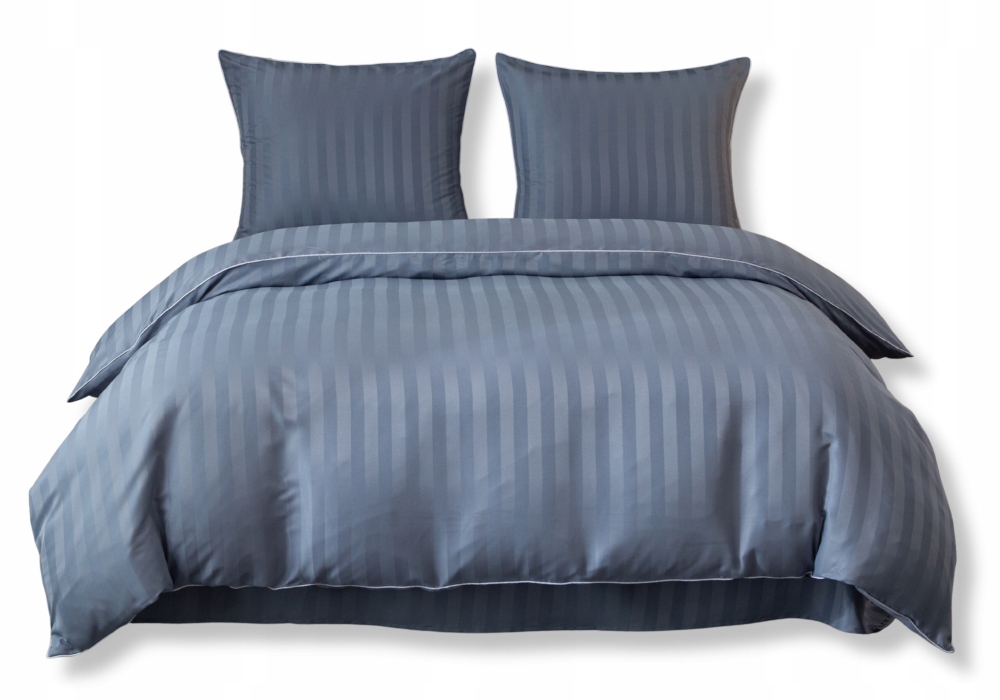 Komplet pościeli 220x200 Grafitowa Adamaszek Pasy Lamówka