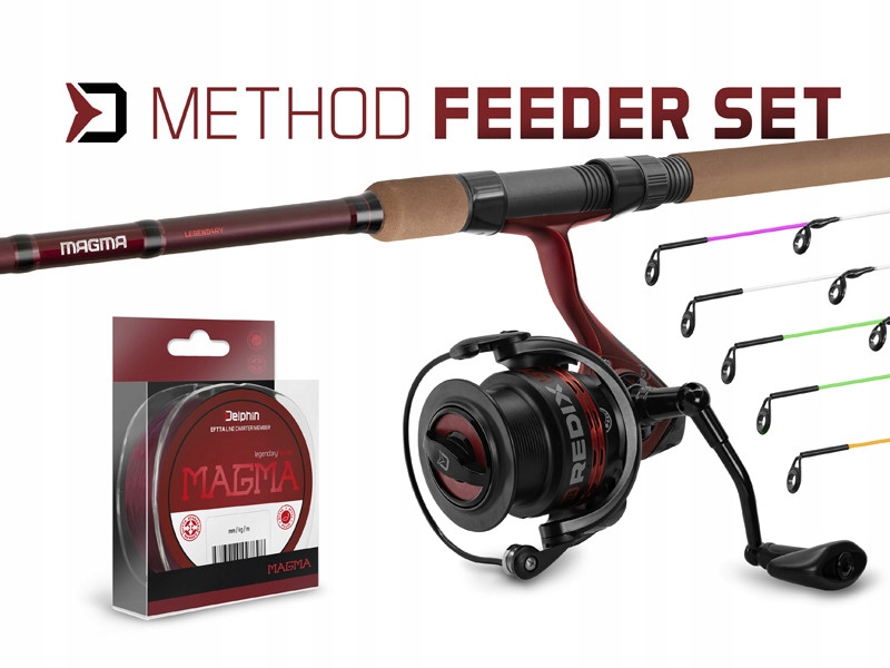 Zestaw feederowy Wędka Kołowrotek Żyłka Delphin Method 360cm/215g