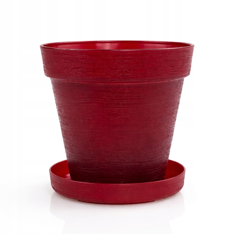 Doniczka LOFT 12 cm + Dopasowana Podstawka, Czerwony Transparentny