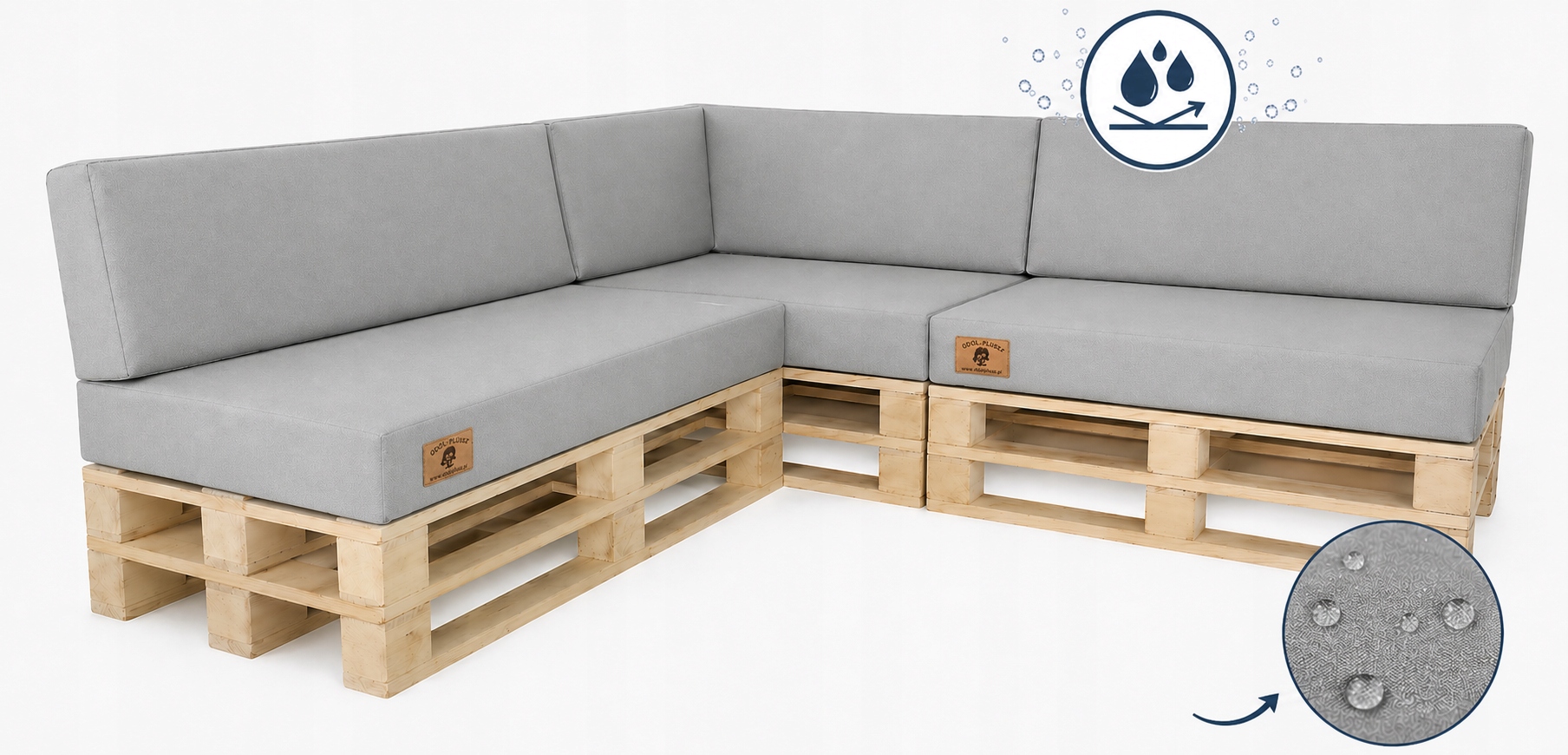 Vodotěsná Sada zahradních polštářů Palety Rohové 3 ks 120x80 40x120