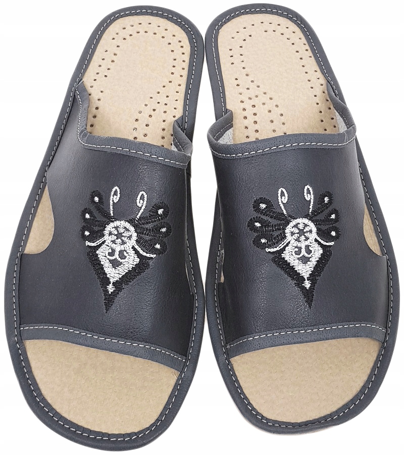 Pantofle Męskie Kapcie Skóra Haft PARZENICA 44* PL Marka Halskór