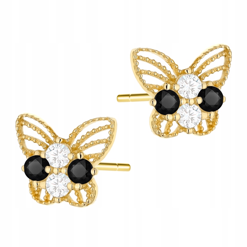 Krásné Zlaté Náušnice pr. 585 Ažurové motýlky s zirkony 14k