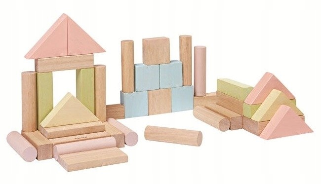 Klocki drewniane Pastele Na wzrok 40 el Plan Toys Wiek dziecka 2 lata +