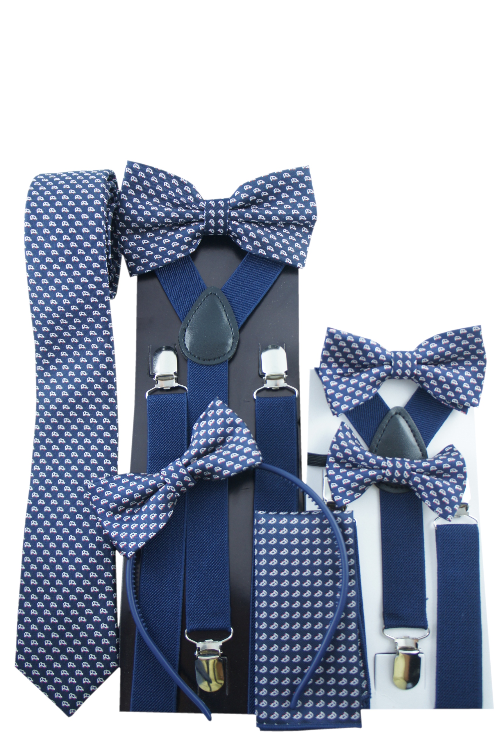 Krawat dziecięcy w AUTA SAMOCHODY POJAZDY GRANAT Kolor niebieski