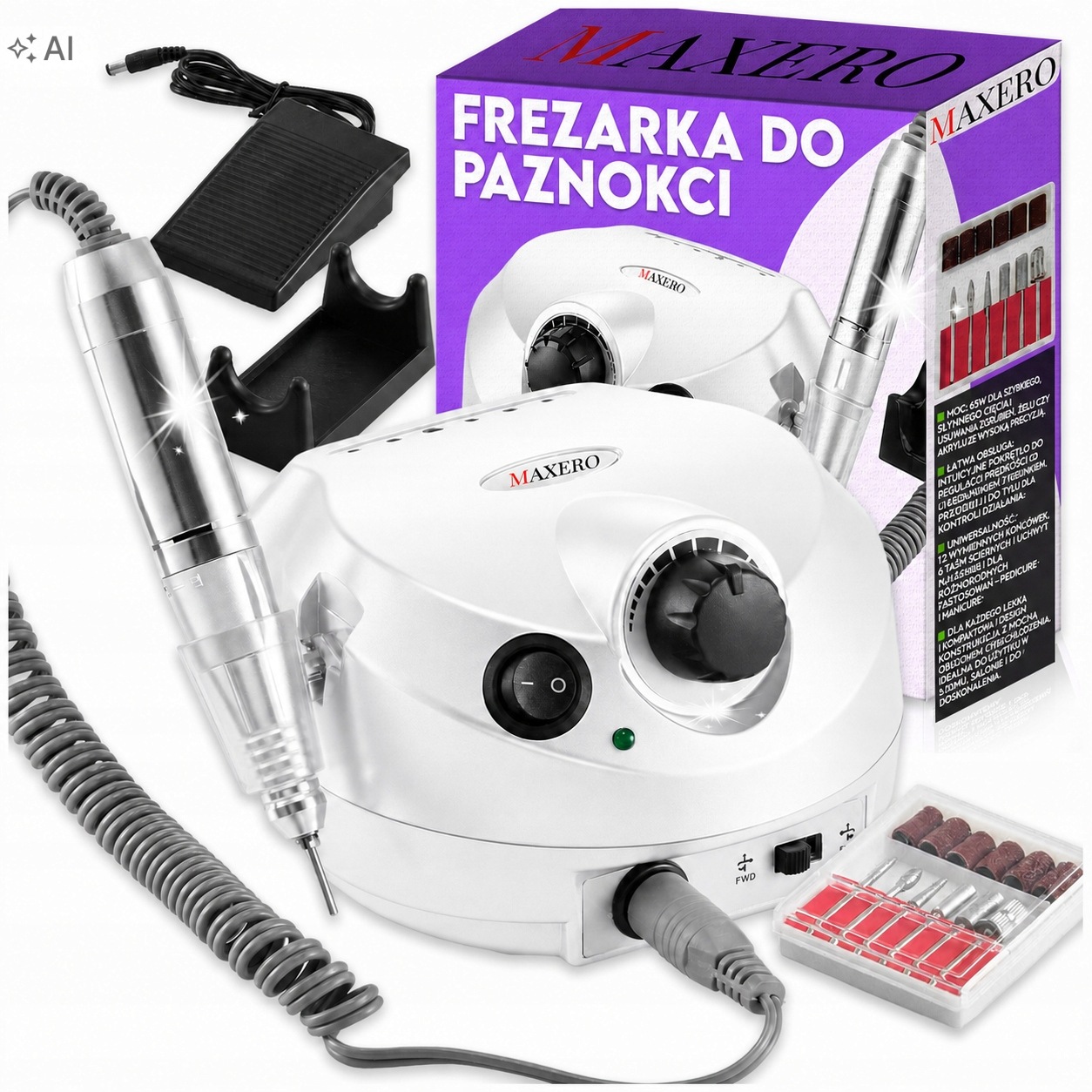 Frezarka Do Paznokci Profesjonalna Mocna 65W Manicure Pedicure Zestaw Frezy