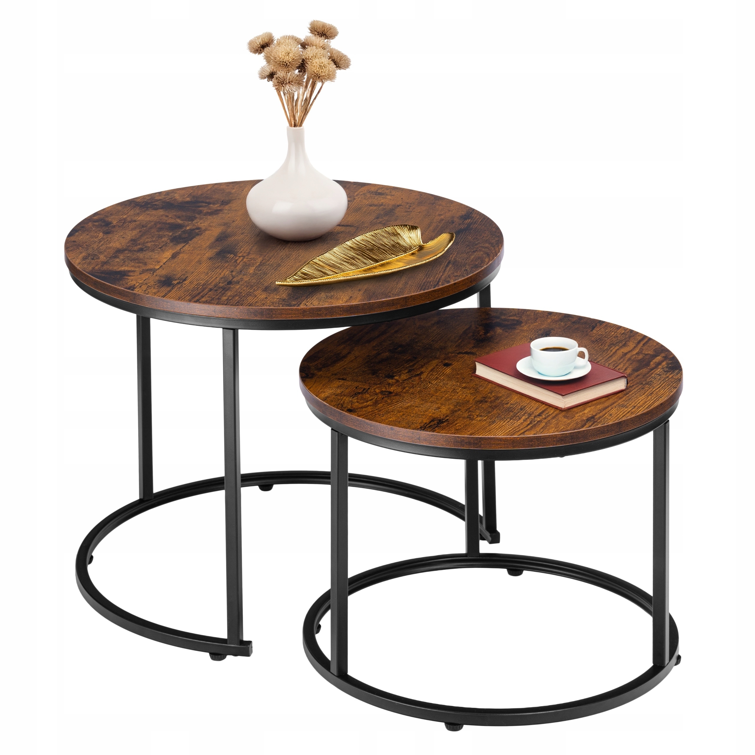 НАБІР ЖУРНАЛЬНИХ СТОЛИКІВ 2 в 1 РОЗСУВНИЙ КРУГЛИЙ ДЛЯ ВІТАЛЬНІ ЛОФТ СІЛЬСЬКИЙ ЖУРНАЛЬНИЙ СТОЛИК Висота меблів 45 см