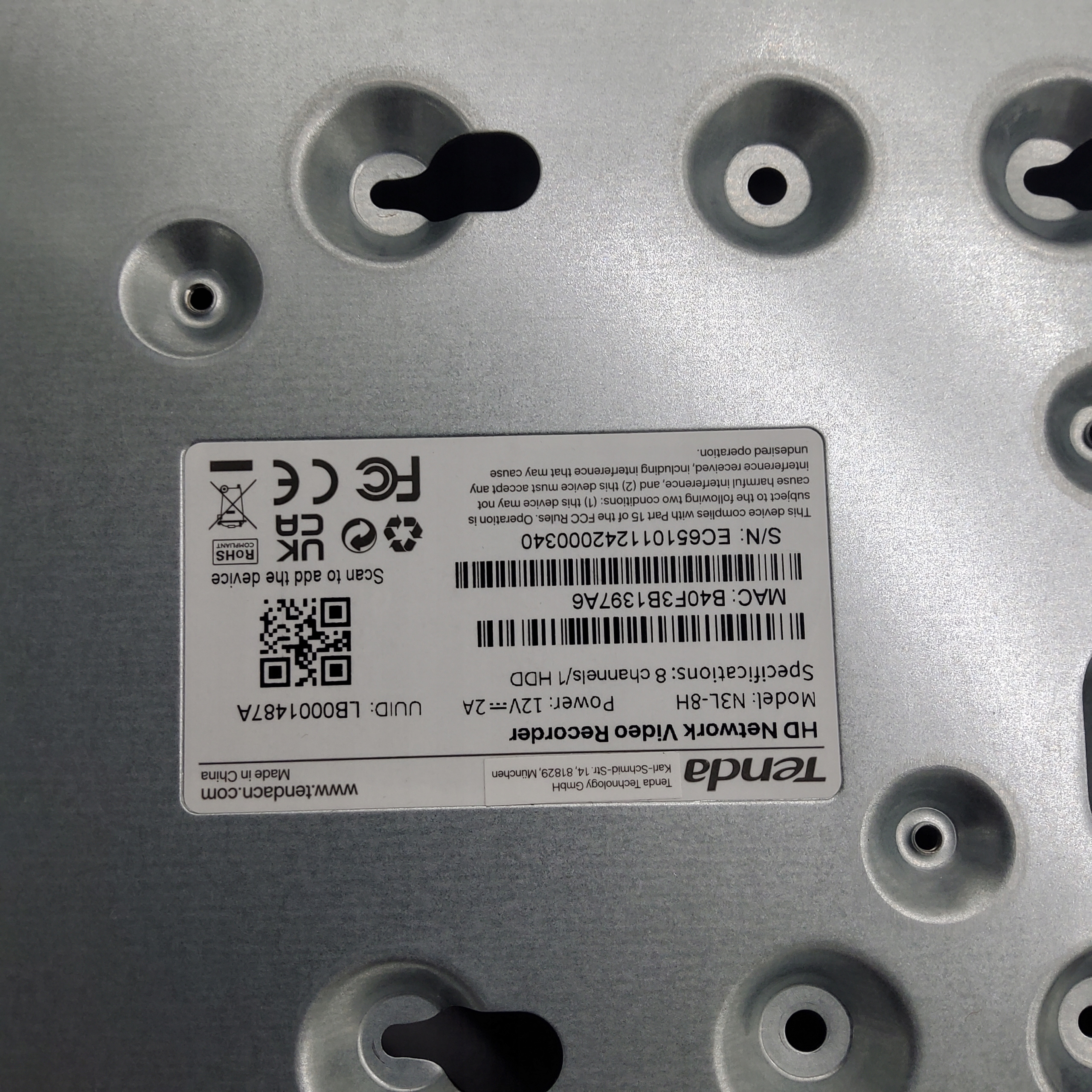 Rejestrator Tenda N3L-8H Liczba obsługiwanych kamer 8