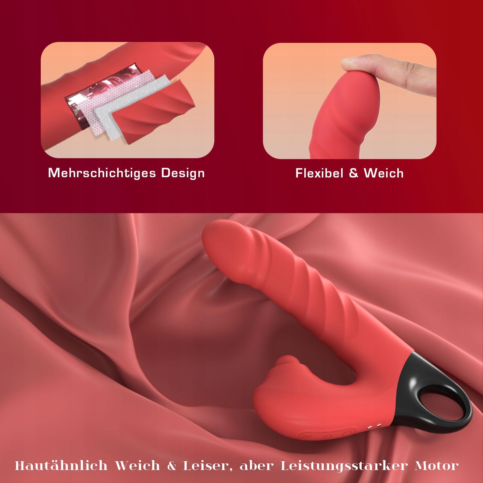 BUDOLI Wibrator Dildo 3w1 G Punkt Silikonowy Realistyczny dla Kobiet — miniatura 4