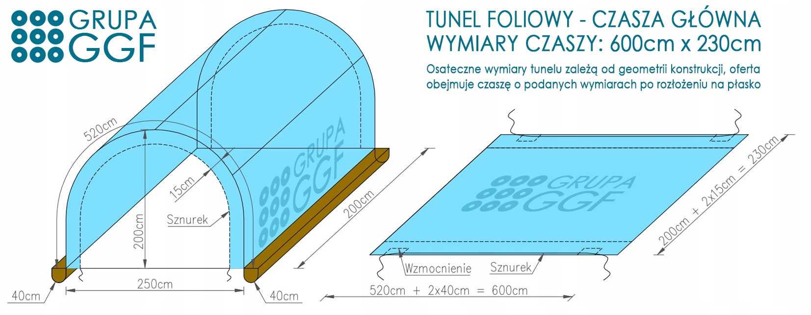 Folia płachta główna na tunel ogrodniczy 6m x 2,3m Kod producenta płachta główna 6x2