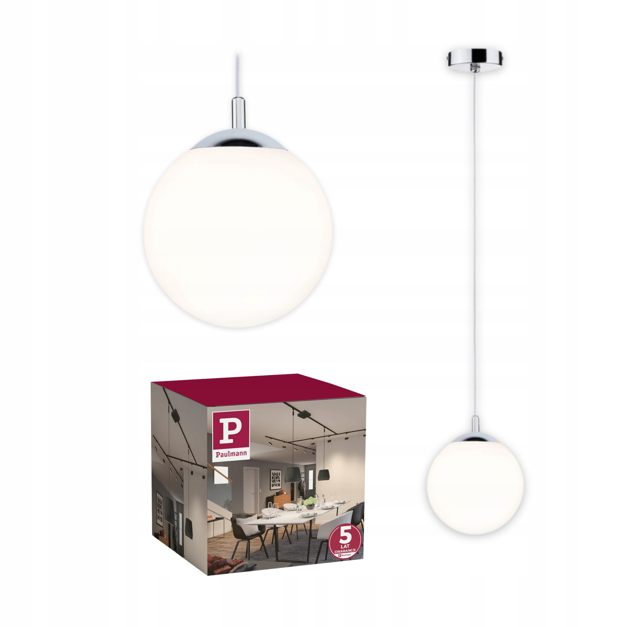 Lampa wisząca łazienkowa Globe E27 max. 20W IP44 szkło satyna/chrom PL70895