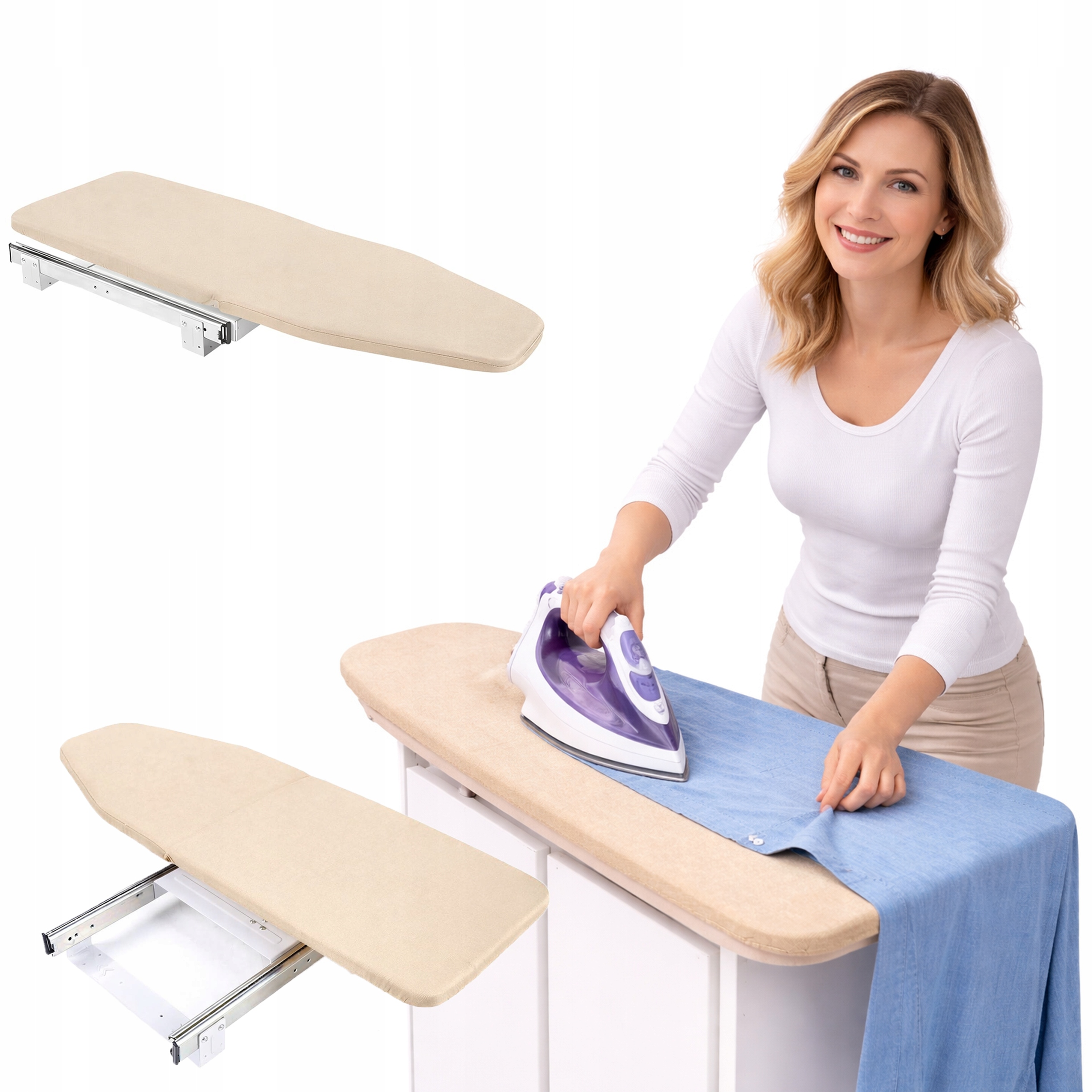 Levně Žehlicí Prkno Skládací, Připevněné K Montáži, Funkční, Béžová Barva