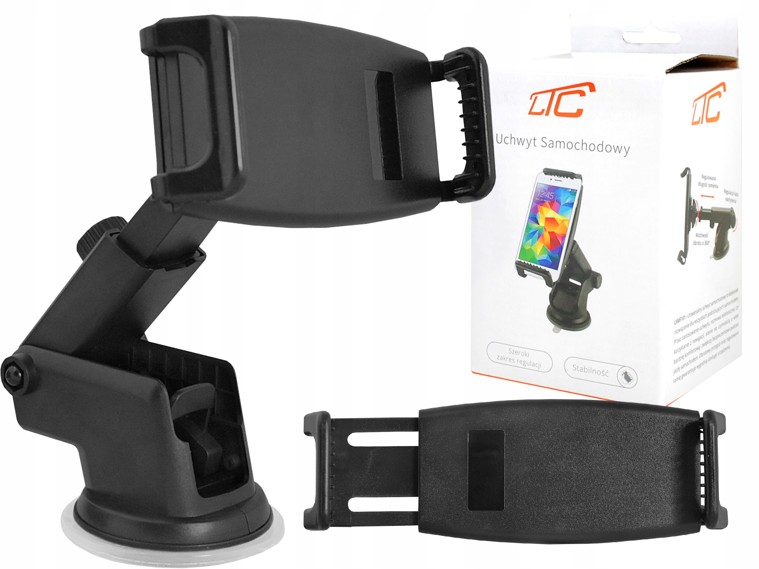UCHWYT SAMOCHODOWY NA TELEFON NA SZYBĘ KOKPIT OBROTOWY REGULACJA PRZYSSAWKA