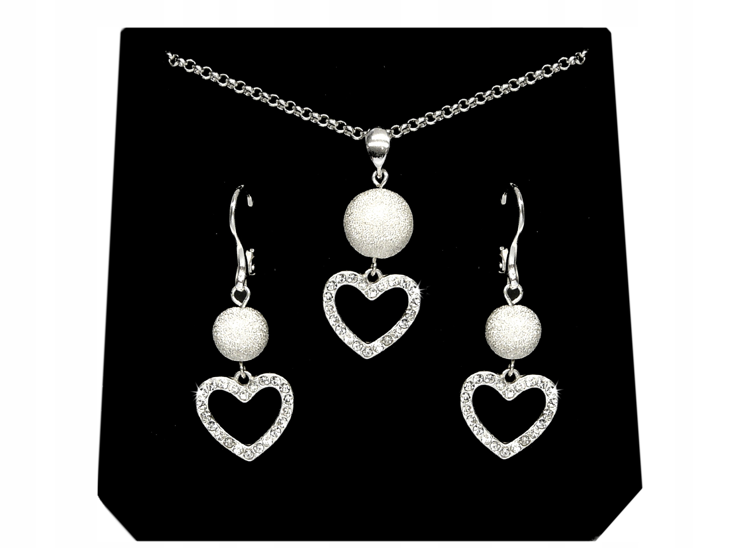 

Srebrny Komplet Serce Kule Diamentowane srebro 925