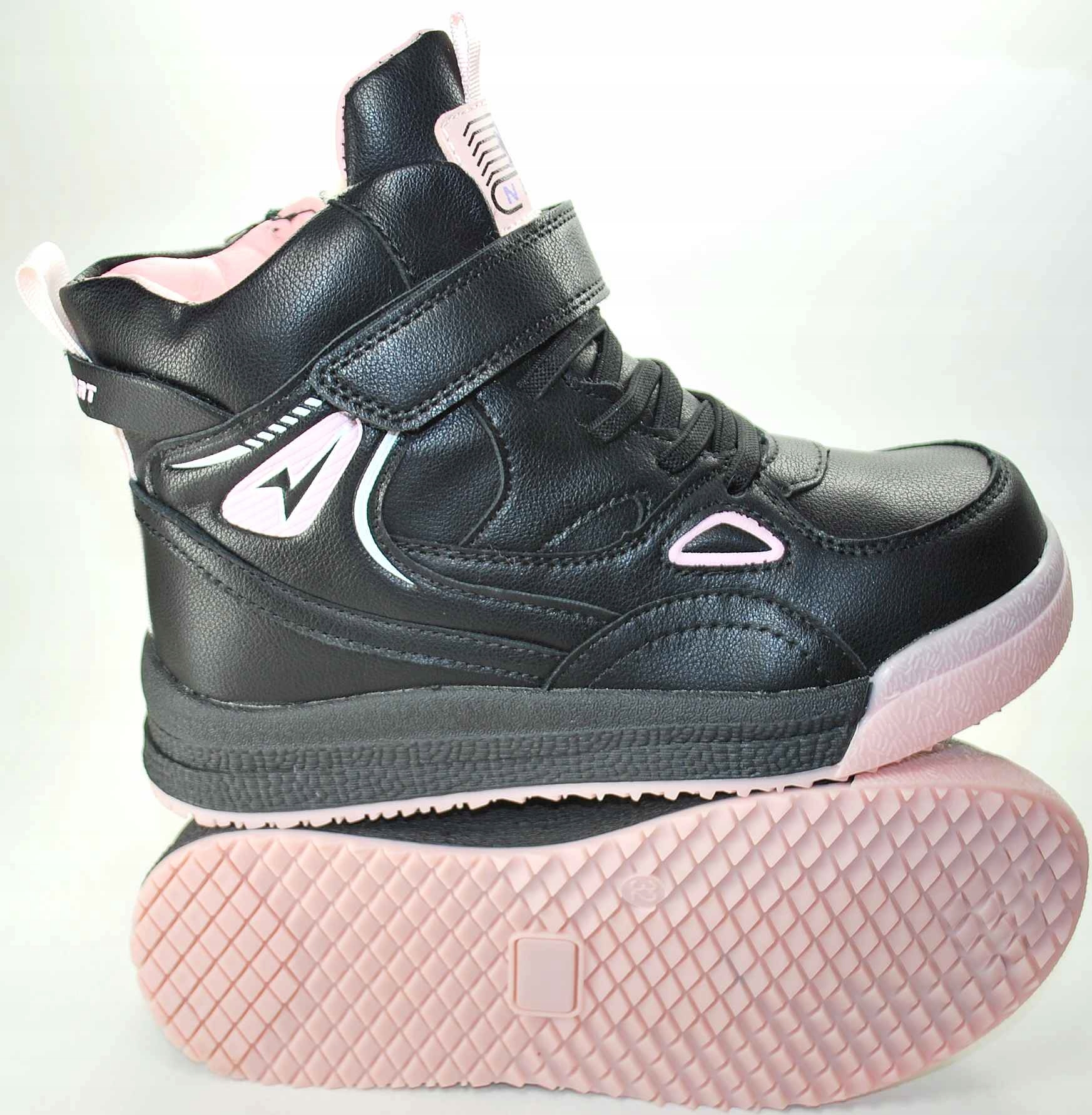 Czarno- różowe ocieplane naturalnym futrem buty dziewczynki na zimę rzep 34 Kolor dodatkowy różowy