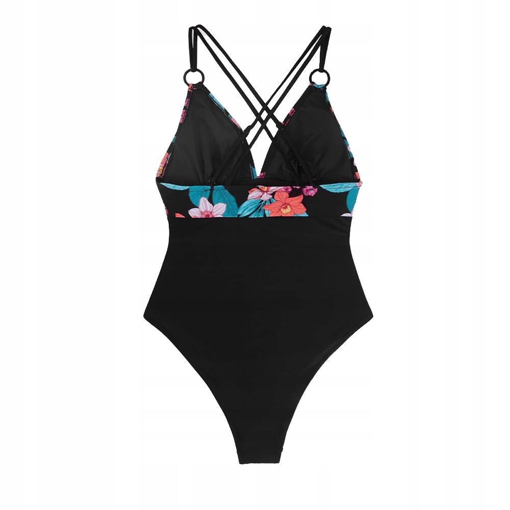 STRÓJ KĄPIELOWY JEDNOCZĘŚCIOWY KWIATY CZARNY L 40 Wzór dominujący bez wzoru