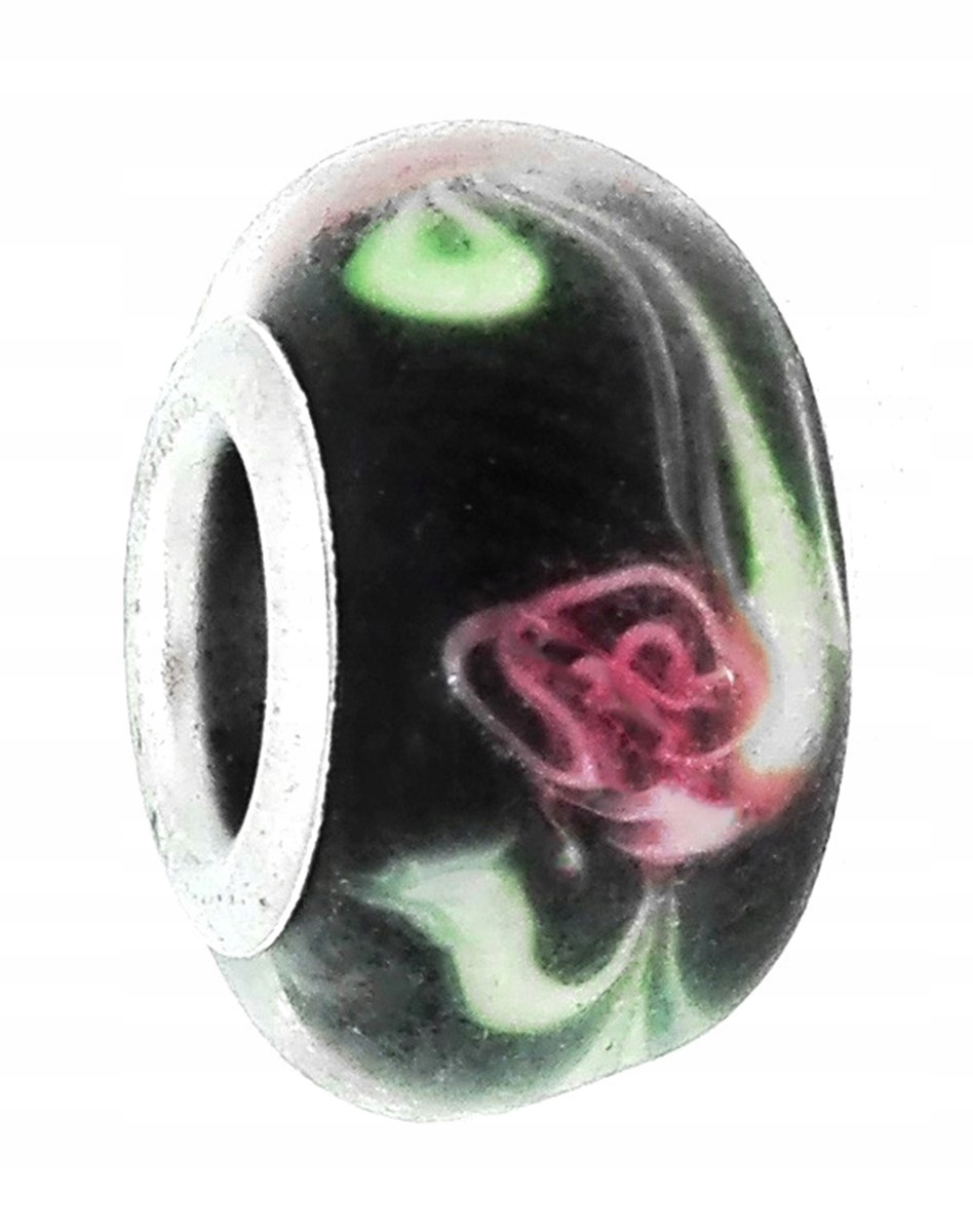

Zawieszka beads - czarny w różowe róże