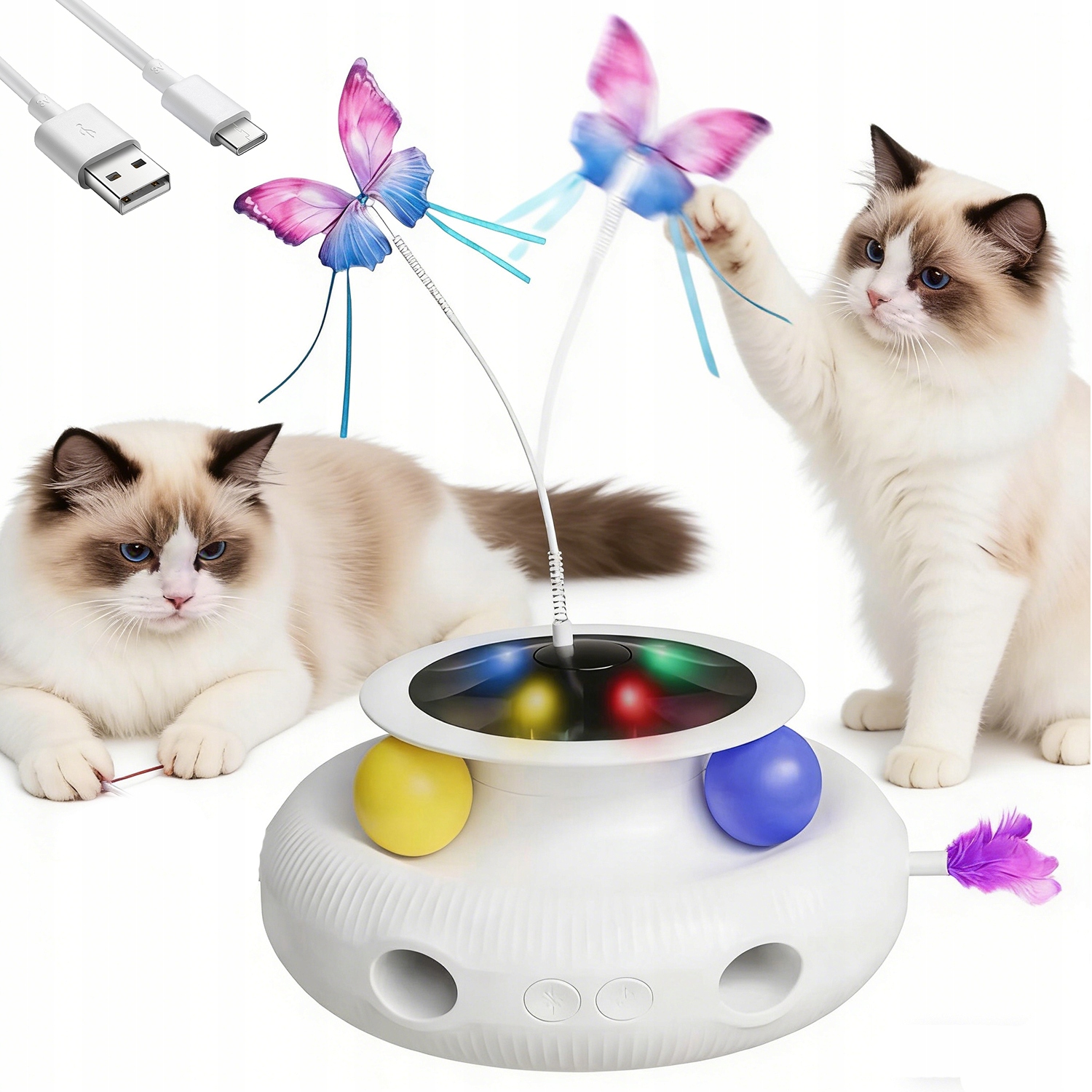 Levně Hračka Pro Kočky Motýl Pírka Led 1200MAH Automat