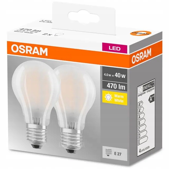 

Zestaw 2x Żarówka Led A60 E27 4W 827 Osram