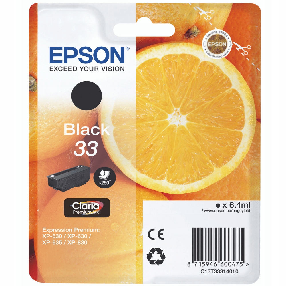 Epson oryginalny ink / tusz C13T33314012, T33, black, 6,4ml