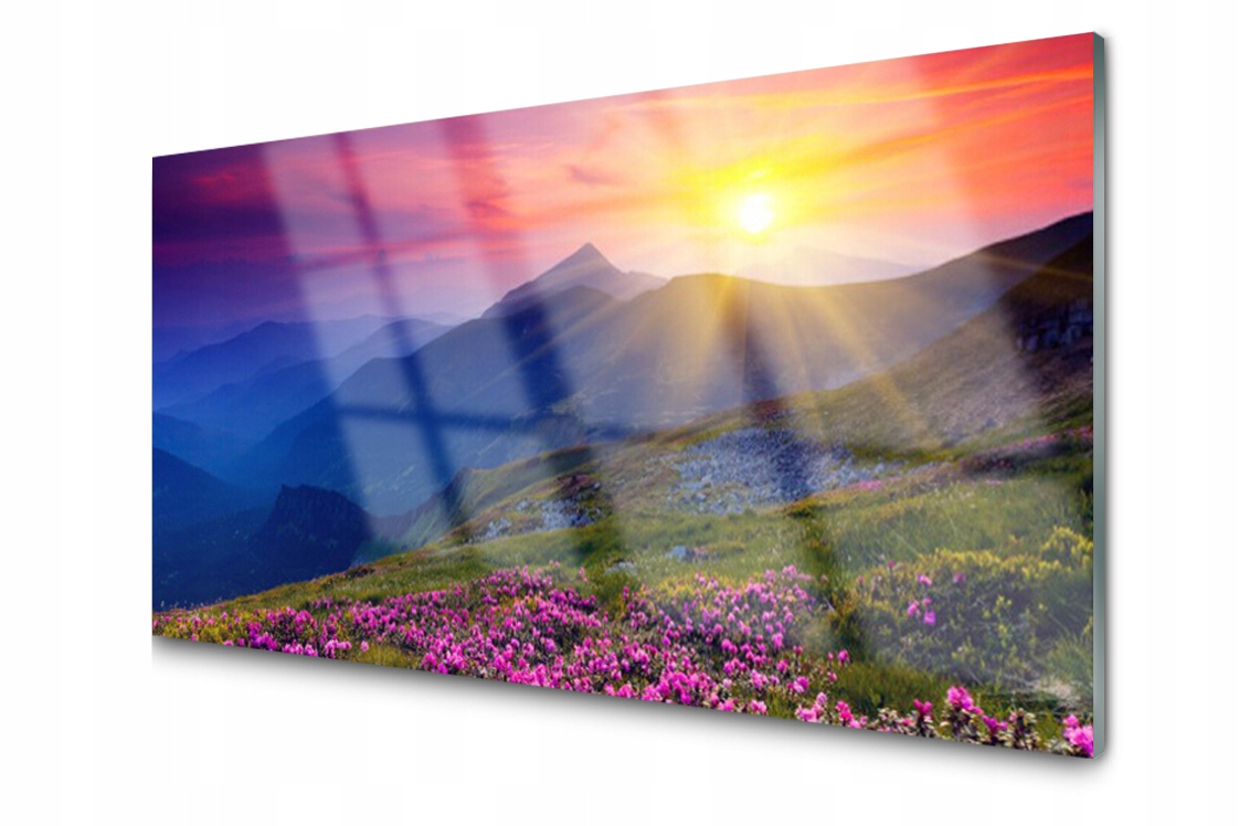 

Panel szklany dekor Góry Kwiat Łąka 120x60 + Klej
