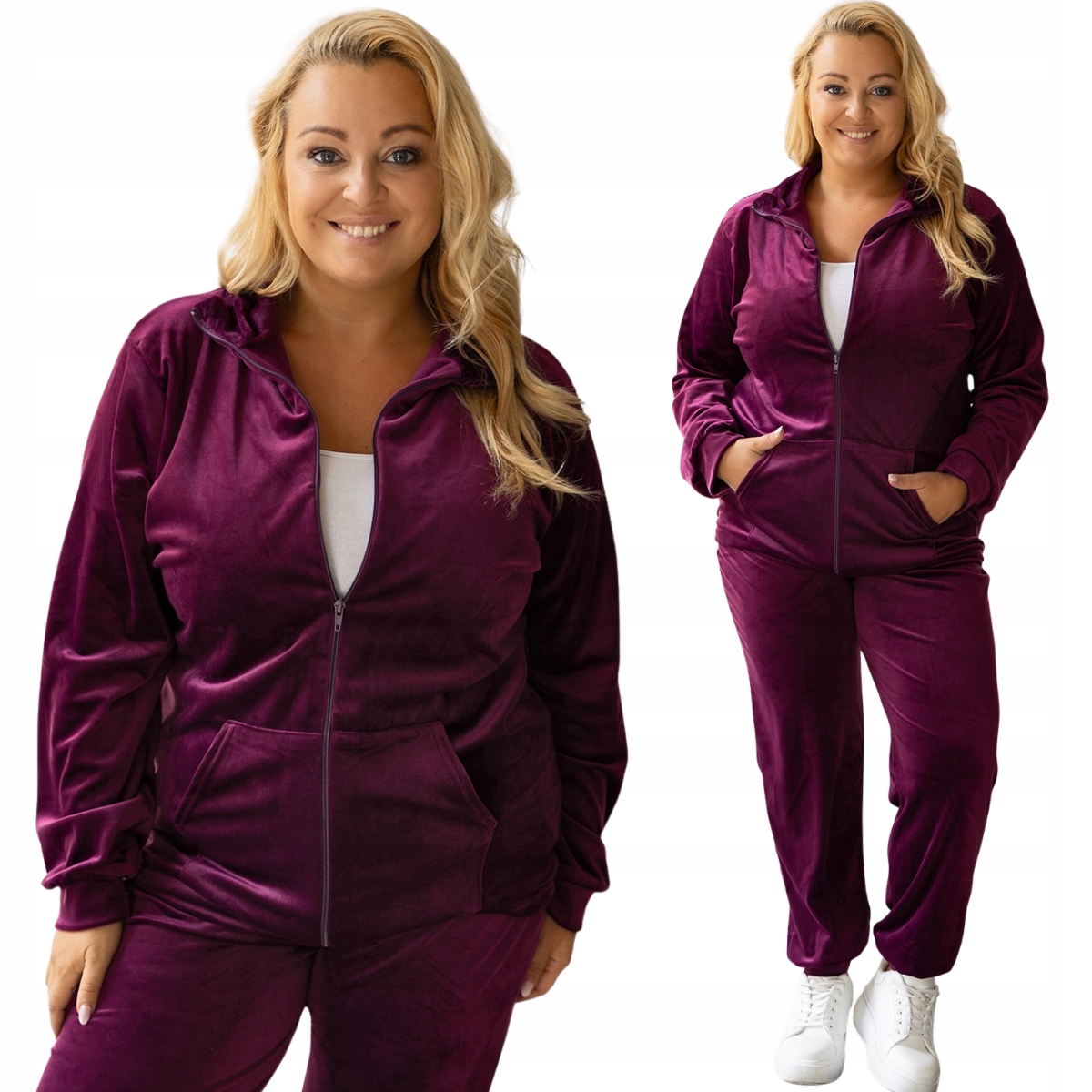 Damski dres welurowy Plus Size z bluzą na zamek spodnie 772 XXL/3XL 44/46