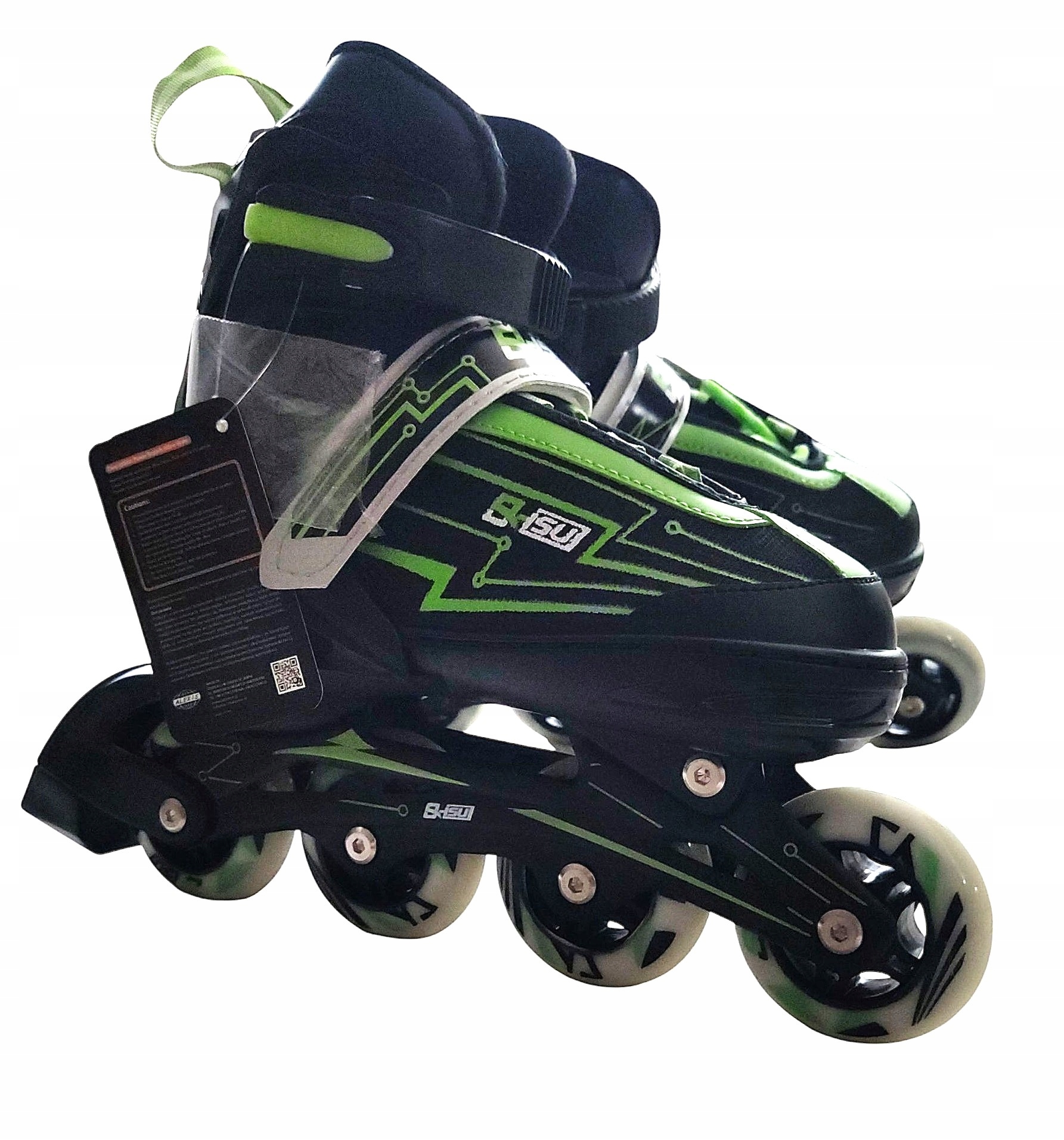 Łyżworolki czarno-zielone regulowane M 35-38 płoza alu łożyska ABEC-7