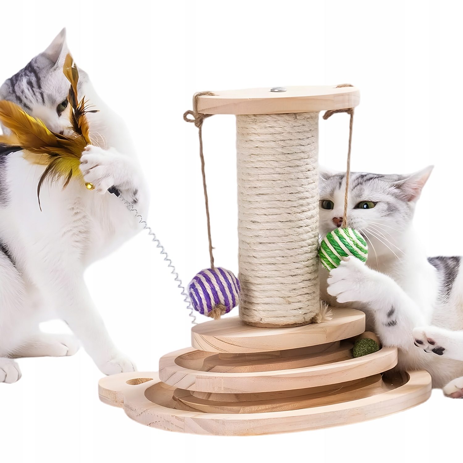 Levně Škrabadlo Pro Kočky S Interaktivními Závěsnými Míčky A Peříčky Je Pevné A Odolné