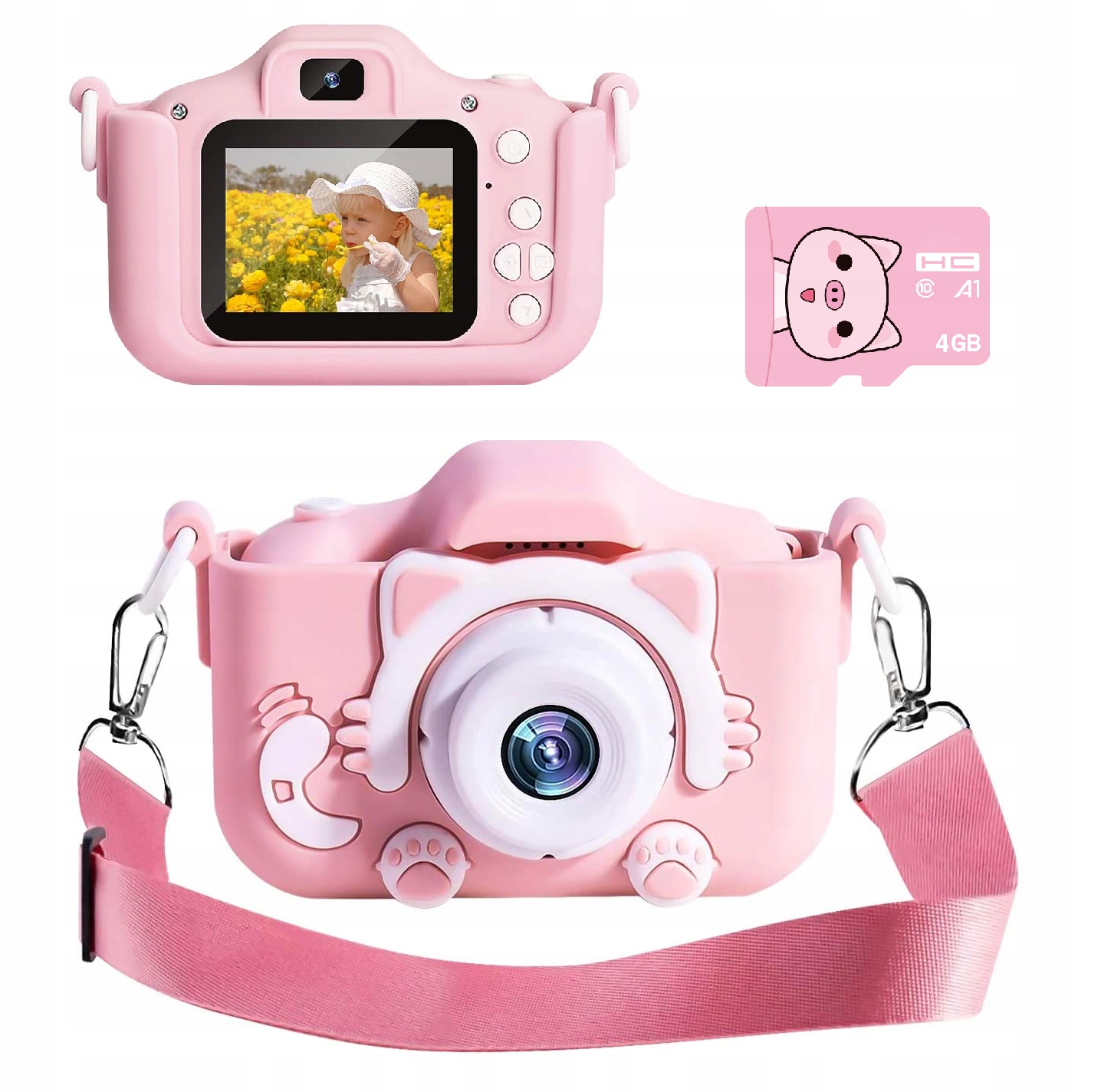 Aparat Cyfrowy Różowy Kotek Dla Dzieci Dziecka Fotograficzny Karta 4GB