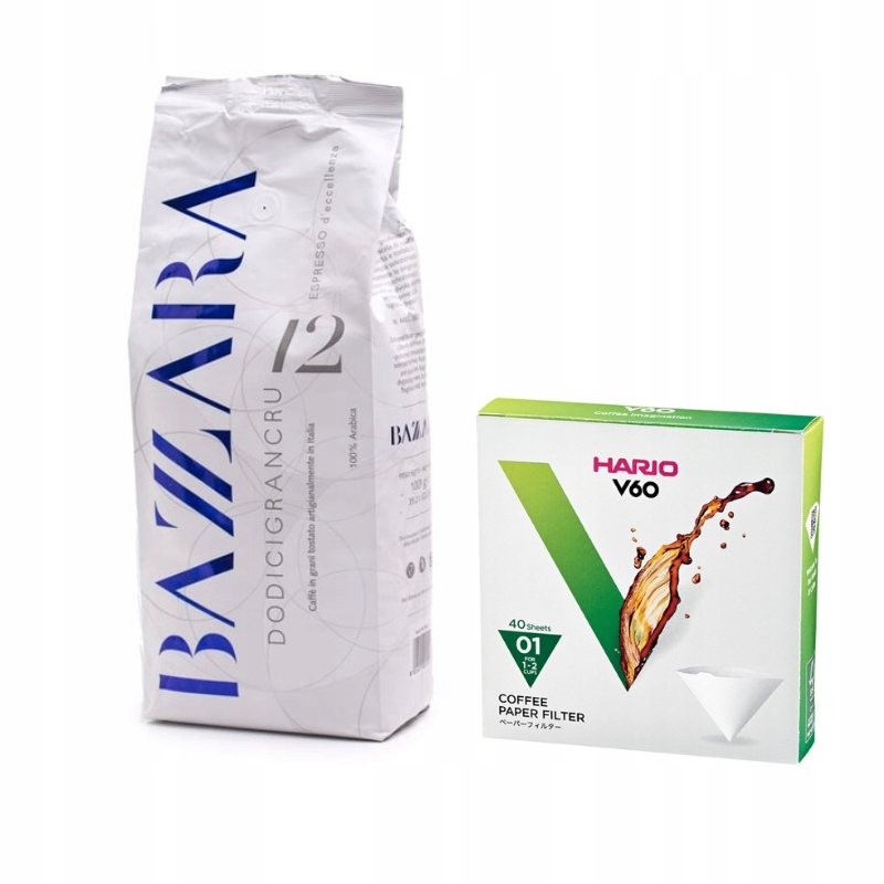 Kawa ziarnista Bazzara Dodicigrancru 1kg Filtry papierowe Hario