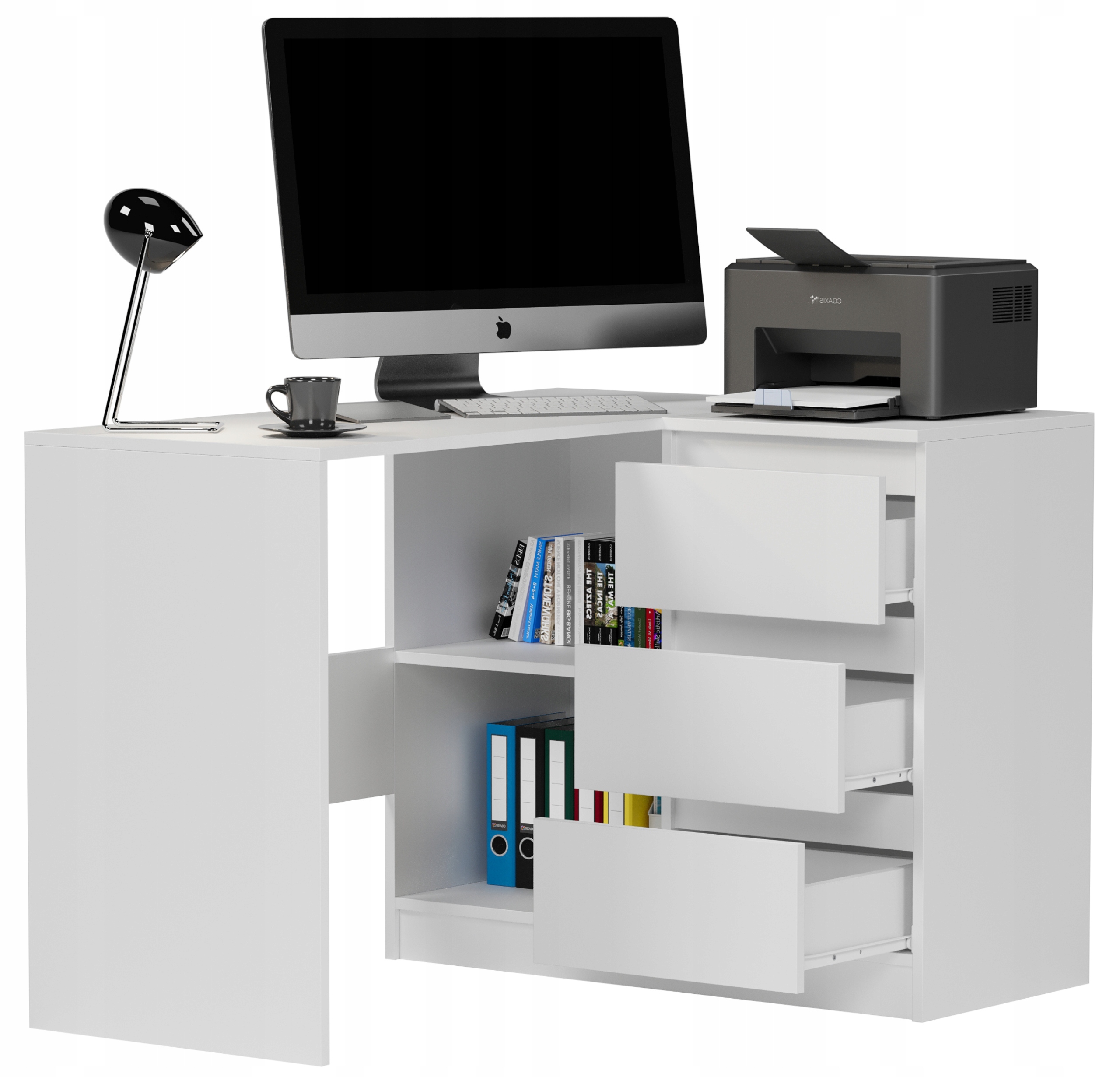 MEBLE BIURKO NAROŻNE KOMPUTER PRAWE BIAŁE N-4P