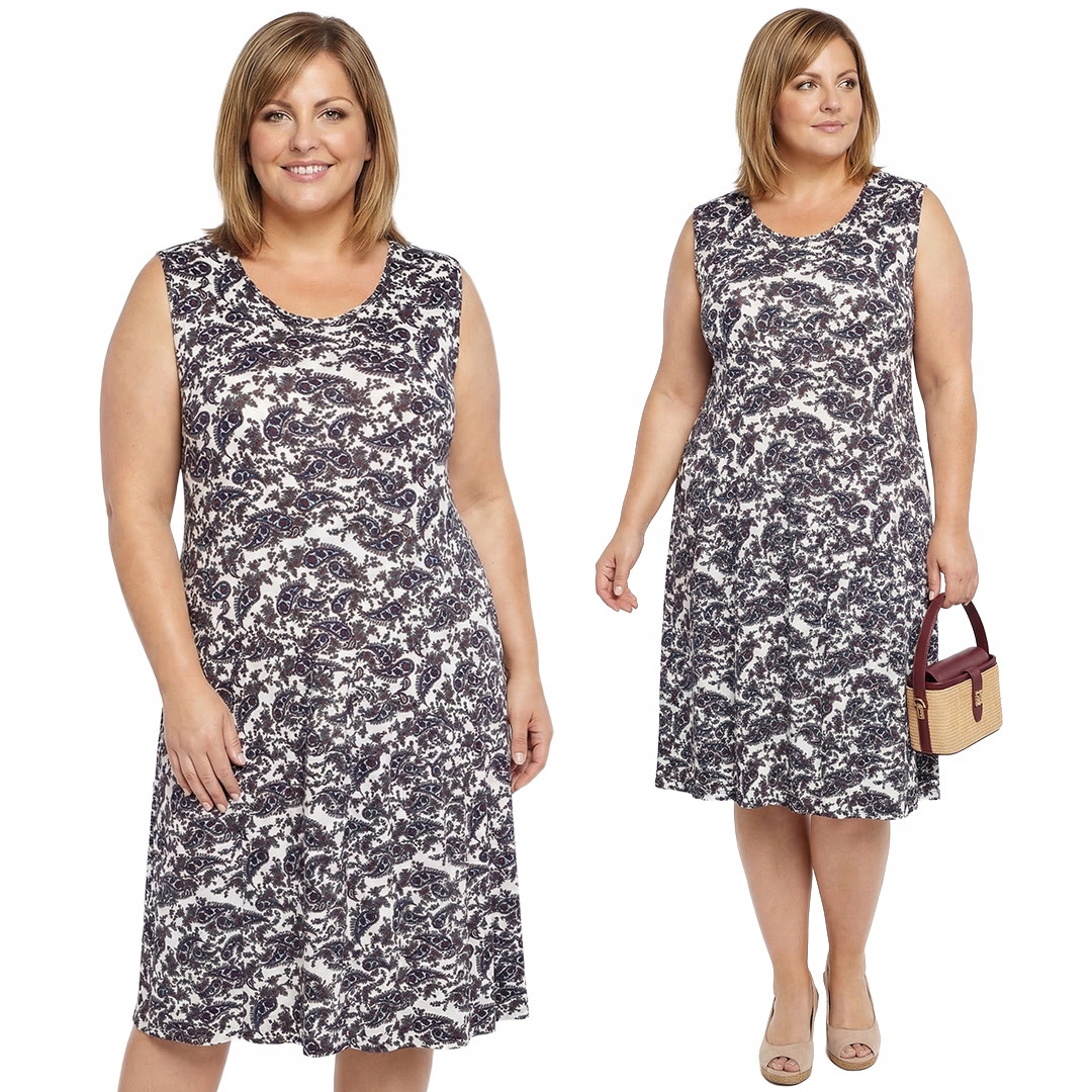 Šaty bílá bez rukávů s barevným vzorem plus size velikost 48/50