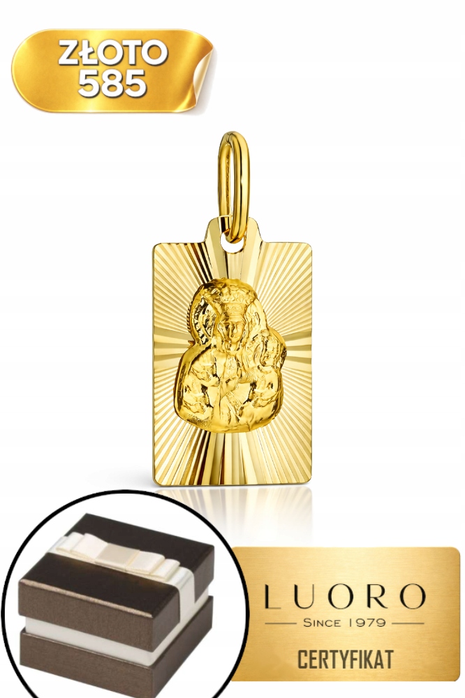 Zlatý Medailon 585 14K Obdélníkový Diamantový Panna Maria Čenstochovská 18