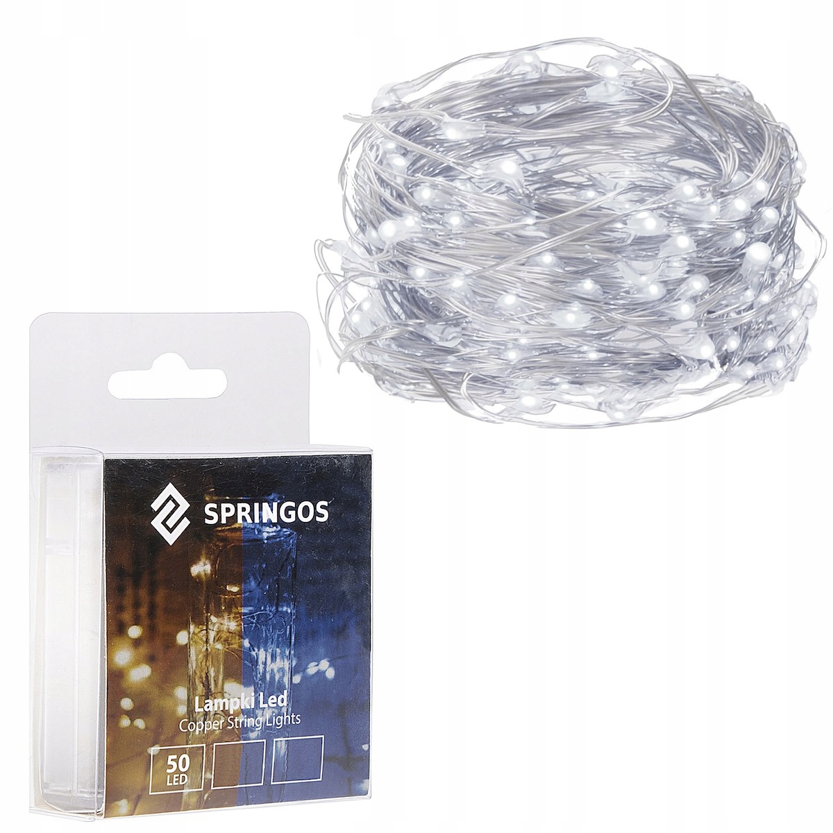 

Lampki Druciki Mikro 50LED Biały Zimny 5M Baterie