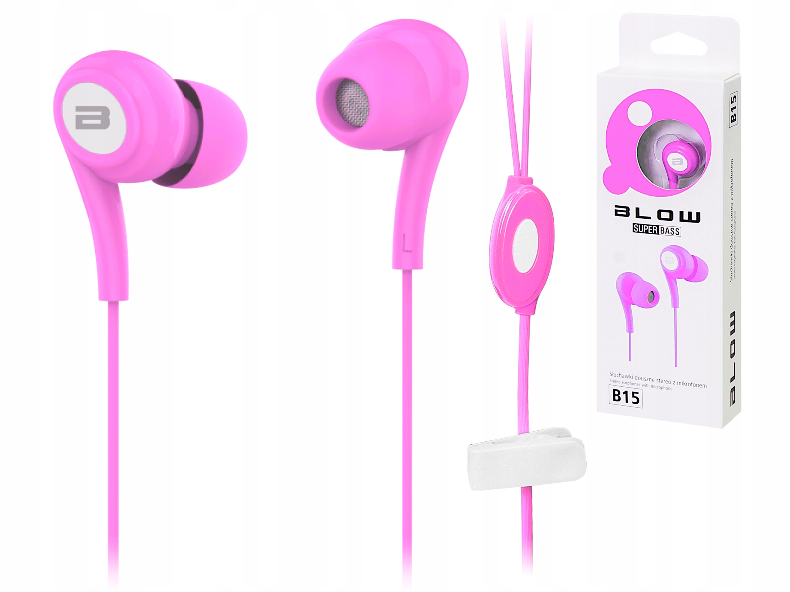 SŁUCHAWKI DOUSZNE Z MIKROFONEM KLIPS PRZEWODOWE JACK 3,5MM PRZYCISK BASS Model B-15