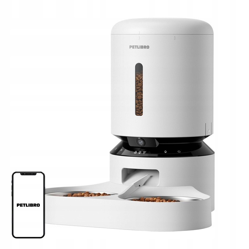 Levně Dozownik karmy z kamerą Petlibro Granary z podwójną misą, 5L (biały)